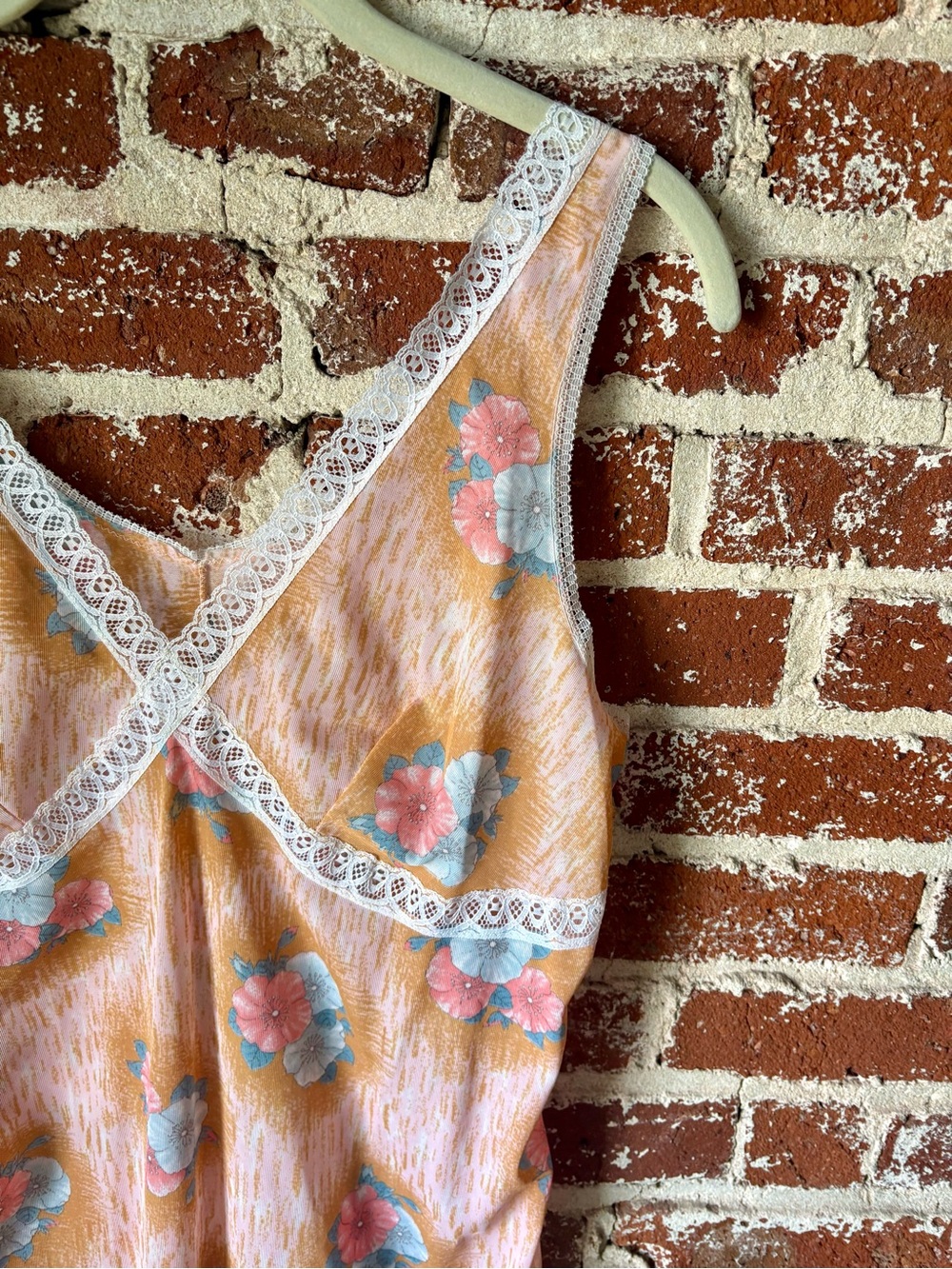 Vintage Peach Floral Semi Sheer Slip Dress - Picture 5 of 6